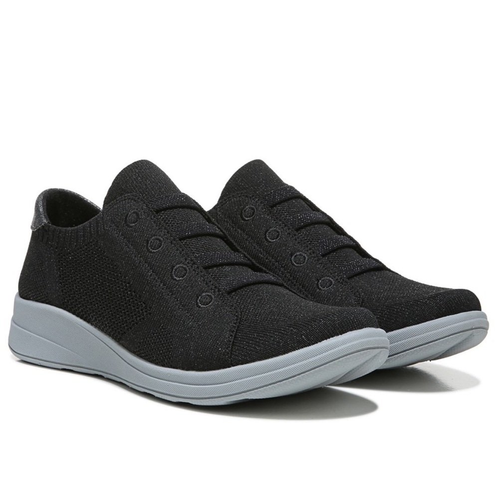 Bzees Golden Knit Metallic Black Knit Stretch Sneakers Size 7.5 W